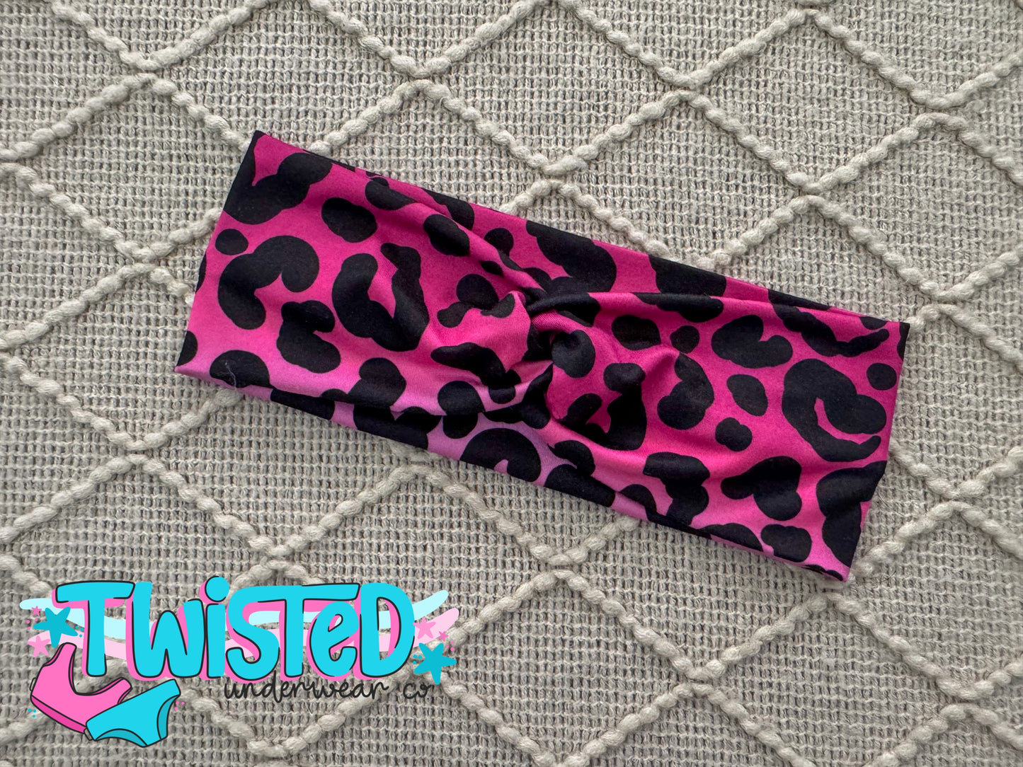ADULT TWISTED HEADBAND - Pink Leopard